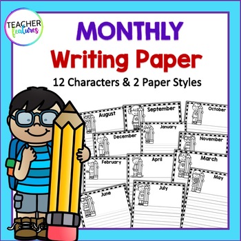 Preview of Writing Paper With Lines Dotted Blank ALL YEAR MONTHLY Kinder 1st 2nd Grade