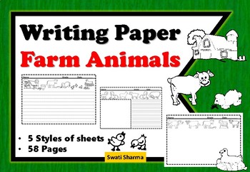 Preview of 55 Writing Paper Farm Animals with borders, lines & picture box
