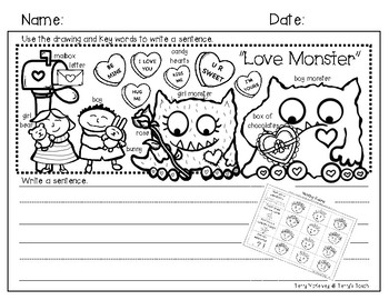 Preview of Writing Paper and Rubric "Love Monster"