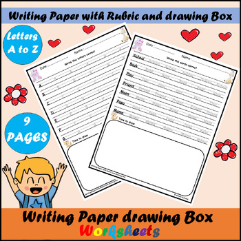 Preview of Writing Paper with Rubric and drawing Box | Editable Templates | Back to School