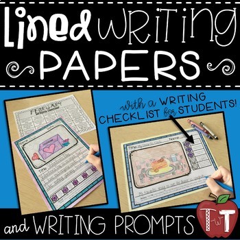 Preview of Lined Writing Paper with Writer's Checklist and Picture Box {Writing Prompts}
