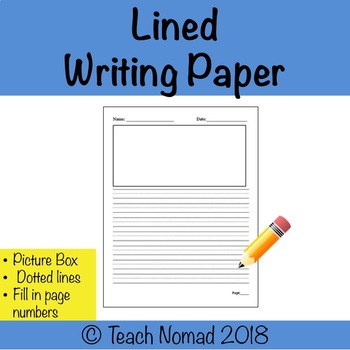 Preview of Writing Paper with Picture Box, Dotted lines & Page numbers | Blank Lined Paper