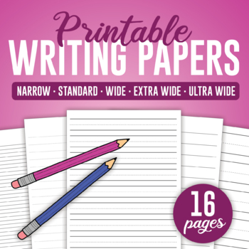 Printable Lined Paper wide ruled with dashed center guide line