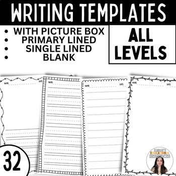 Preview of Writing Template With Lines and Picture Box Single Lined Primary Lined and Blank