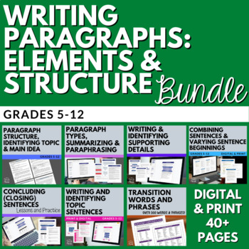 Preview of Writing Paragraphs & Paragraph Structure No-Prep BUNDLE - Print & Digital