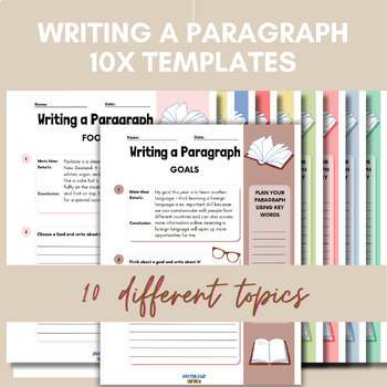 Preview of Writing Paragraphs for ESL students - 10x topics 10x templates PDF printables