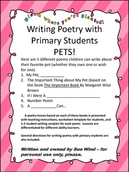 Preview of Pets!  Writing Poetry with Primary Students