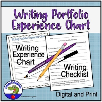 Preview of Writing Portfolio with Experience Chart and Checklists Digital and Print