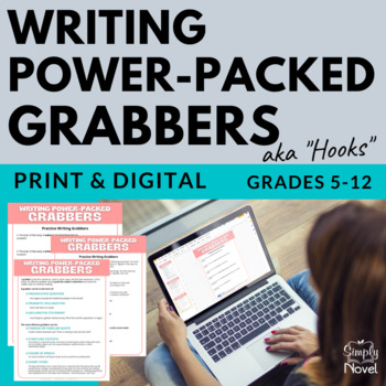 Preview of Writing Power-Packed Grabbers - Essay Hooks, Leads - Writing Lesson & Worksheets