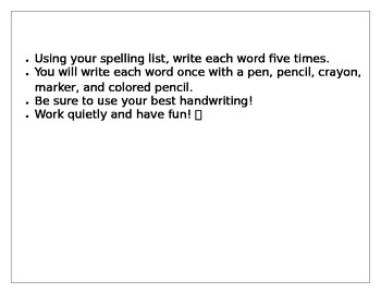 Preview of Writing Practice/Word Work- Five Ways Written