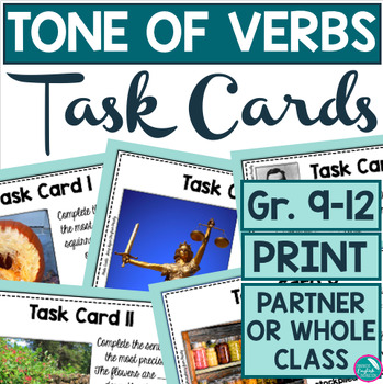 Preview of Tone Activity Writing Precise Verbs Task Cards for High School English 9-12