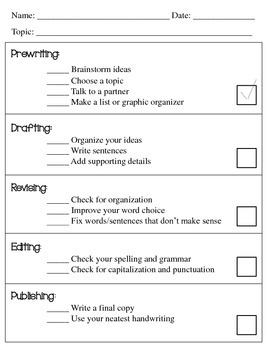 Preview of Writing Process Checklist Worksheet