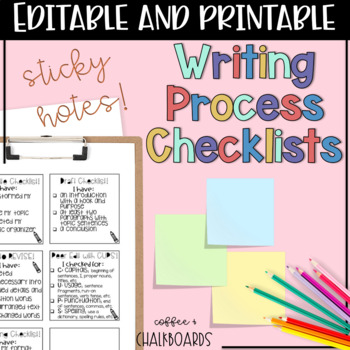 Preview of Writing Process Checklists! EDITABLE Sticky Notes (Post-It) ANY WRITING