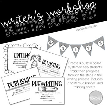 Preview of Writing Process Student Tracking System Bulletin Board Posters Blacklines Bundle