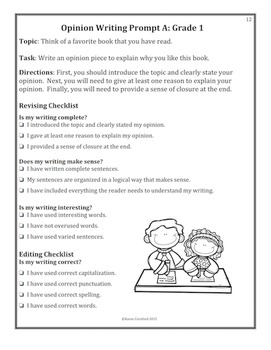 Writing Process Package with Opinion Writing Prompts for Grade 1