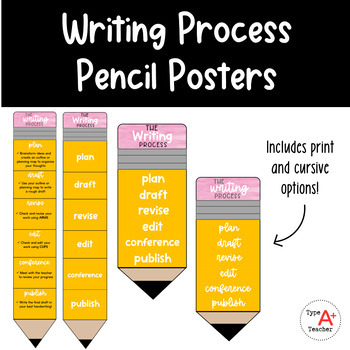 Preview of Writing Process Pencil Posters | Bulletin Board | Anchor Chart | Clip Chart