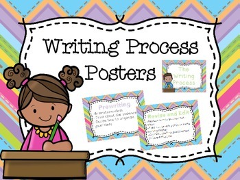Preview of Writing Process Poster - Clip Chart - Bright Chevron Background