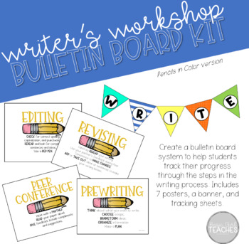 Preview of Writing Process Student Tracking System Bulletin Board Posters Pencils in Color