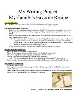 Preview of Writing Project: My Family's Favorite Food Recipe
