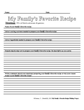 ESL Activities: Family Recipe Book Project  Family recipe book, Recipe book,  Writing worksheets