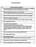 Writing Project grade 3-12 organization checklist plus res