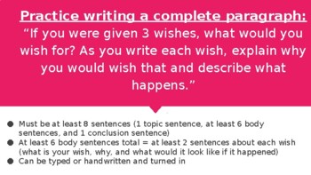 Preview of Writing Prompt - 3 Wishes - Practice Writing a Complete Paragraph