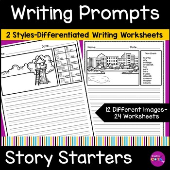 Preview of 1st or 2nd Grade Narrative Writing Picture Prompts Story Starters Worksheets