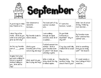 Writing Prompt Calendar - September by Two Snappy Gingers | TPT