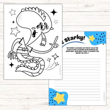 Preview of Writing Prompt, Coloring Activity, Alien, Outer Space, Short Stories, Fun