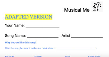 Preview of Writing Prompt: Musical Me