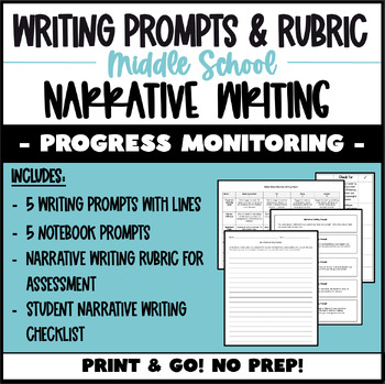 Preview of Writing Progress Monitoring - Middle School - Narrative Writing Prompts & Rubric