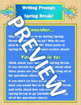 Preview of Writing Prompt - Spring Break (Informative/Expository Prompt)