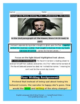 Preview of Writing Prompt-The Raven by Edgar Allan Poe-Learning Mood, Setting & Plotlines