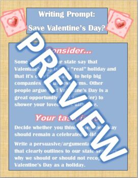 Preview of Writing Prompt - Valentine's Opinion/Persuasive/Argumentative