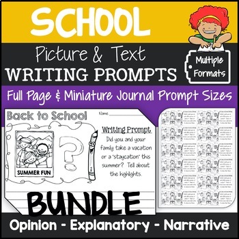 Preview of 100th Day of School Picture Writing Prompts, Back to School & End of Year Bundle