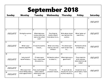 Writing Prompt Calendar 2018-2019 by Special Resources for Special Learners