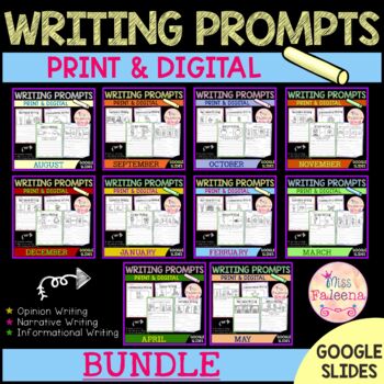 Preview of Writing Prompts Bundle with Digital Resources | Google Slides 