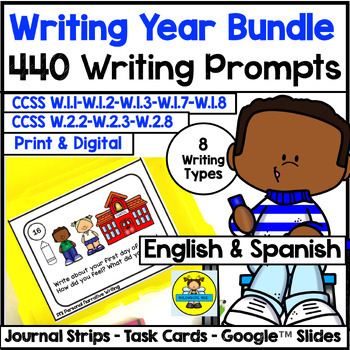 Preview of Writing Prompts English and Spanish Bundle Escritura Inglés y Español