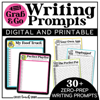 Preview of Writing Prompts  | Grab & Go Writing Activities | Print & Digital Google Slides