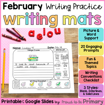 Preview of February Writing Prompts - Valentine's Day Writing Center & Journal Activities