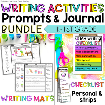 Preview of Writing Prompts, Journals & Posters Bundle Writing Activities Mats Inc Spring