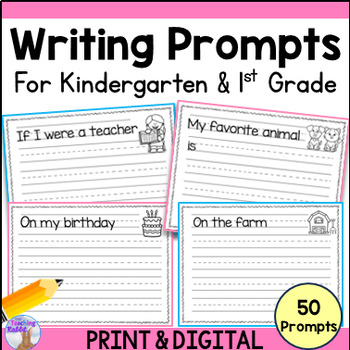 Writing Prompts Kindergarten & 1st Grade with Sentence Starters and ...