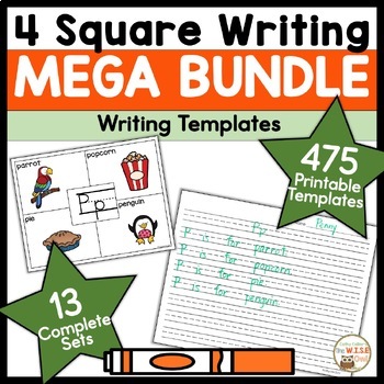Preview of Writing Prompts Kindergarten & 1st Grade 4 Square Templates All Year Curriculum