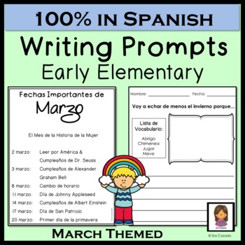 Preview of Spanish Writing Prompts Vocabulary March Escritura Vocabulario Marzo