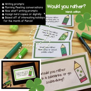 Preview of Writing Prompts March St. Patrick's Morning Meeting 2nd 3rd 4th 5th Digital