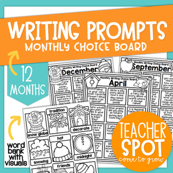 Writing Prompts Monthly Choice Board by TeacherSpot | TPT