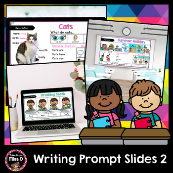 Preview of Writing Prompts Slides | Description, Narrative, Opinion, Procedure Writing