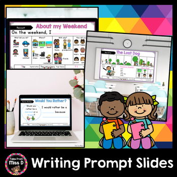 Preview of Writing Prompts Slides | Recount, Narrative, Opinion, Procedure Writing