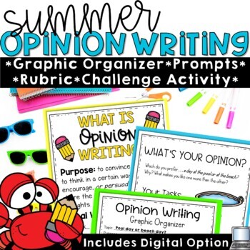Preview of End of the Year Writing Prompts Summer Opinion Fun Activities 3rd 4th 5th Grade