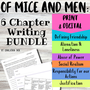 Preview of Of Mice and Men Writing Prompt Activity Worksheets BUNDLE 6 Chapters & Rubrics